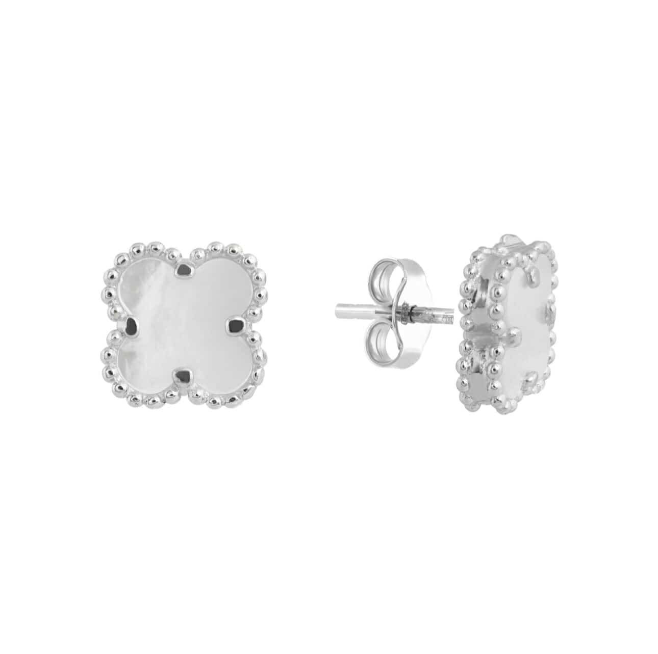 925 Sterling Silver Stud Earrings Clover with Mother of Pearl