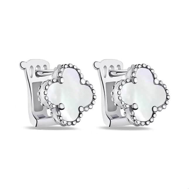 925 Sterling Silver Lever Back Clover Earrings with Mother of
