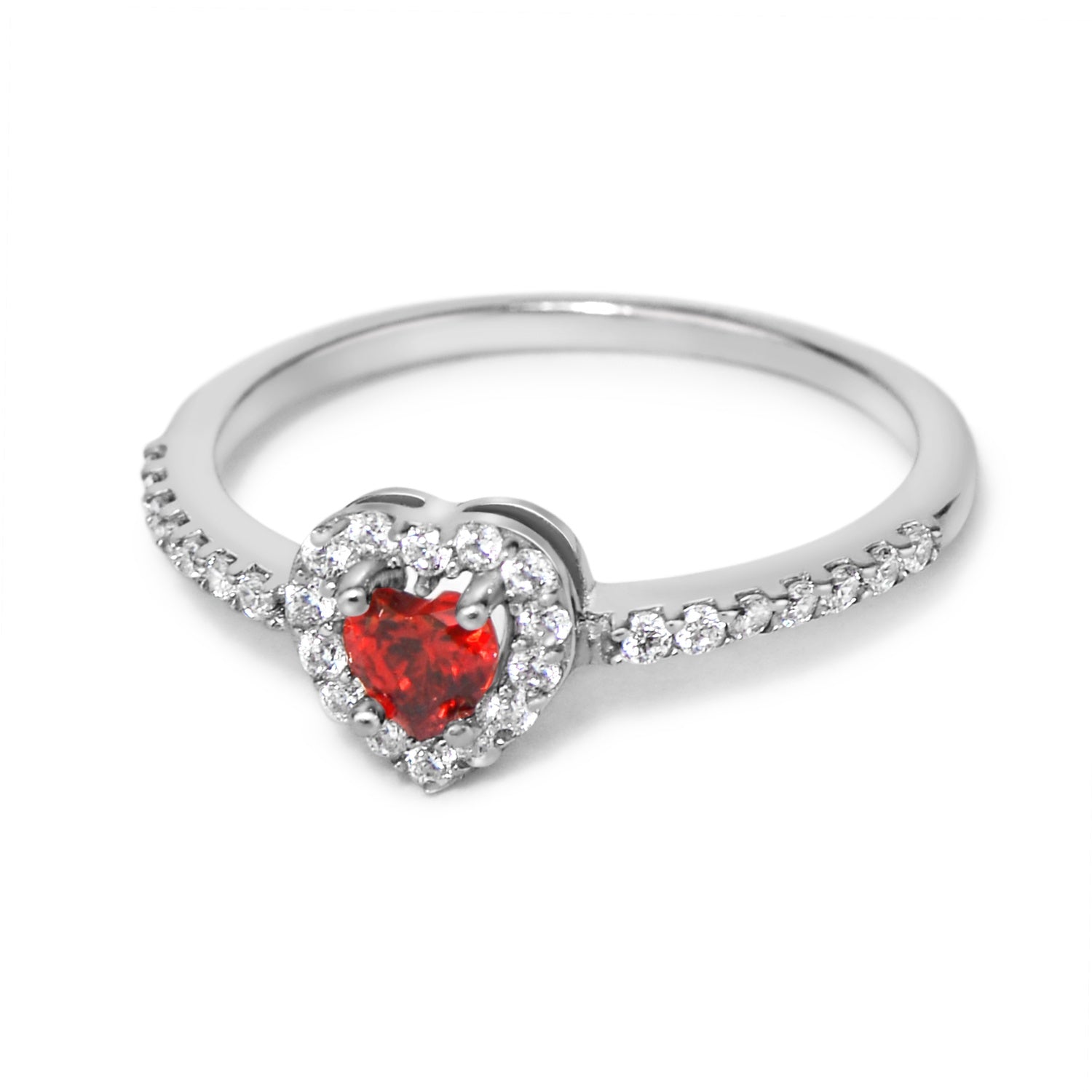 925 Sterling Silver Red Heart Ring with Cubic Zirconia – Sapphire