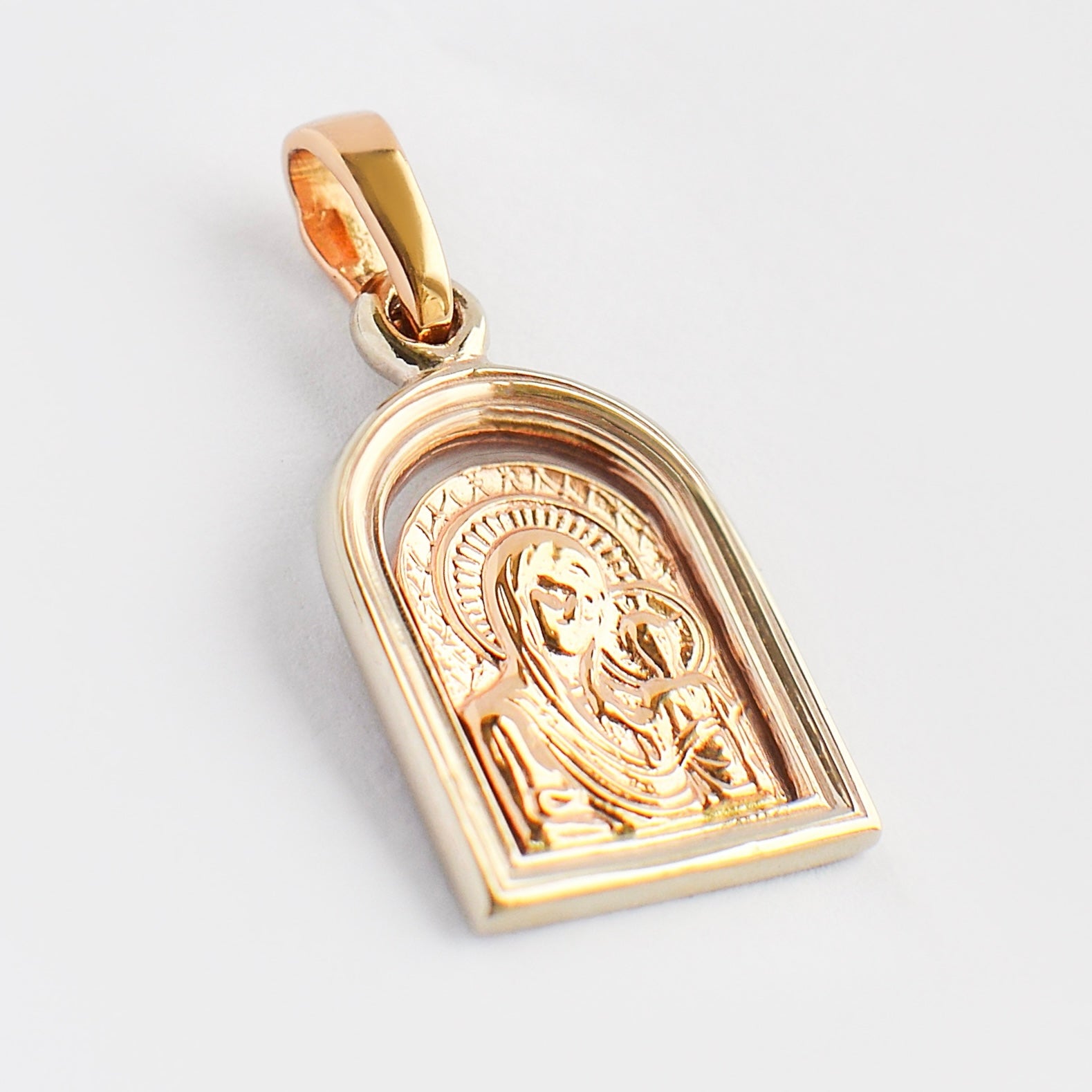 Two Sided Pendant with Mary and Jesus in 14K/585 Rose Gold