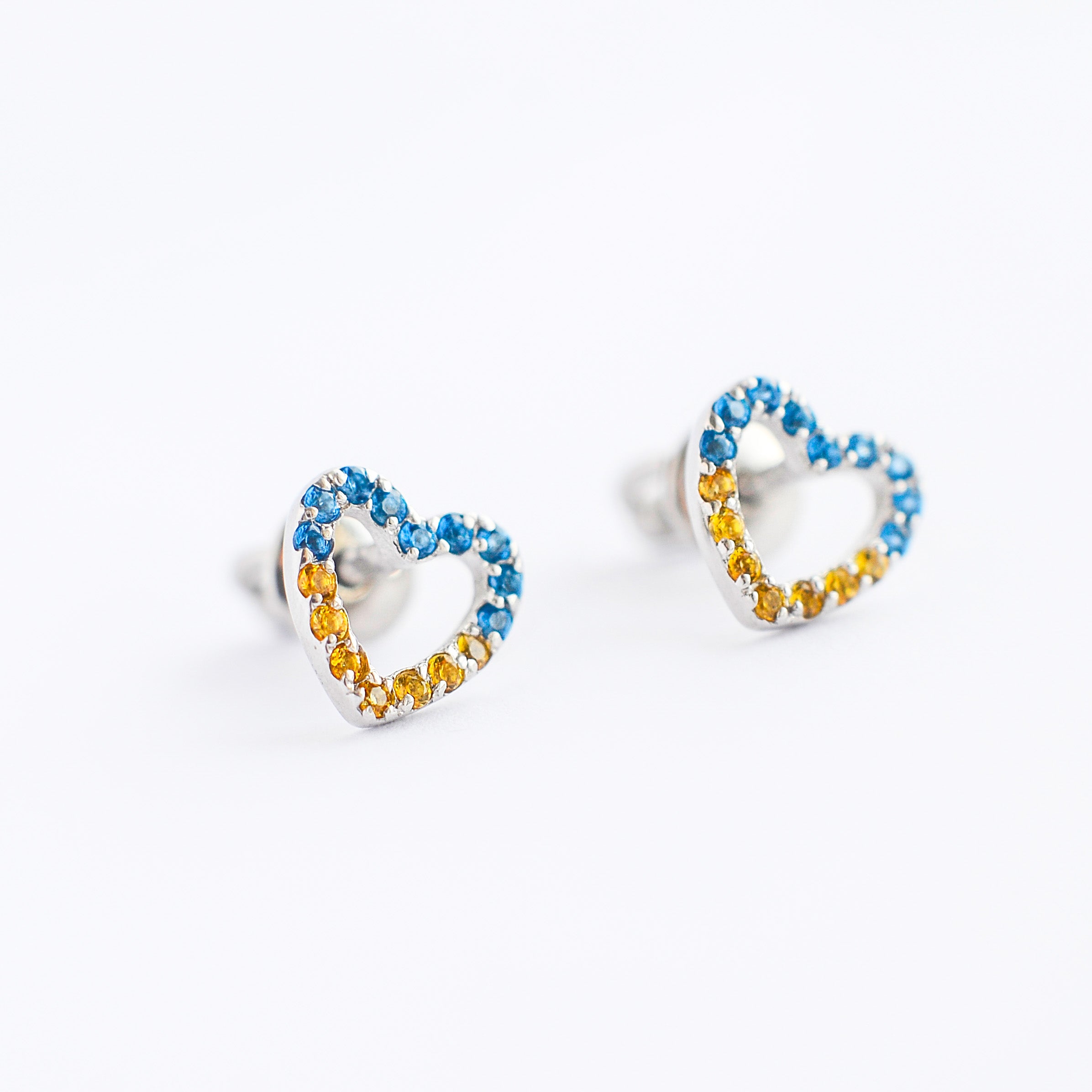 925 Sterling Silver Stud Earrings with Blue and Yellow Cubic