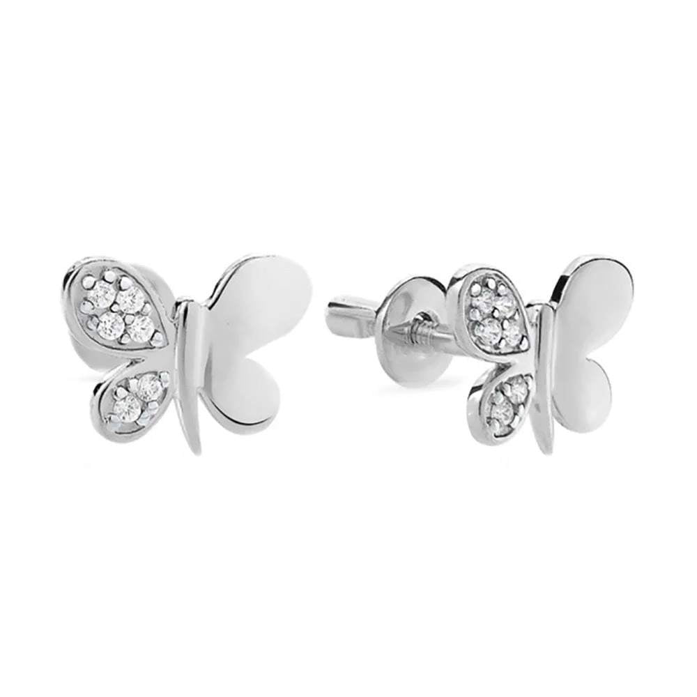 Butterfly Stud Earrings in 14K/585 White Gold with Cubic Zirconia