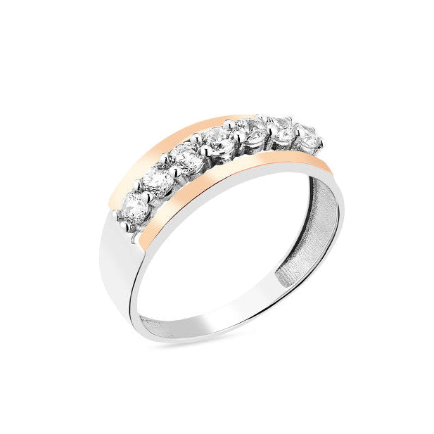 Two-tone ring with cubic zirconia  on a white background