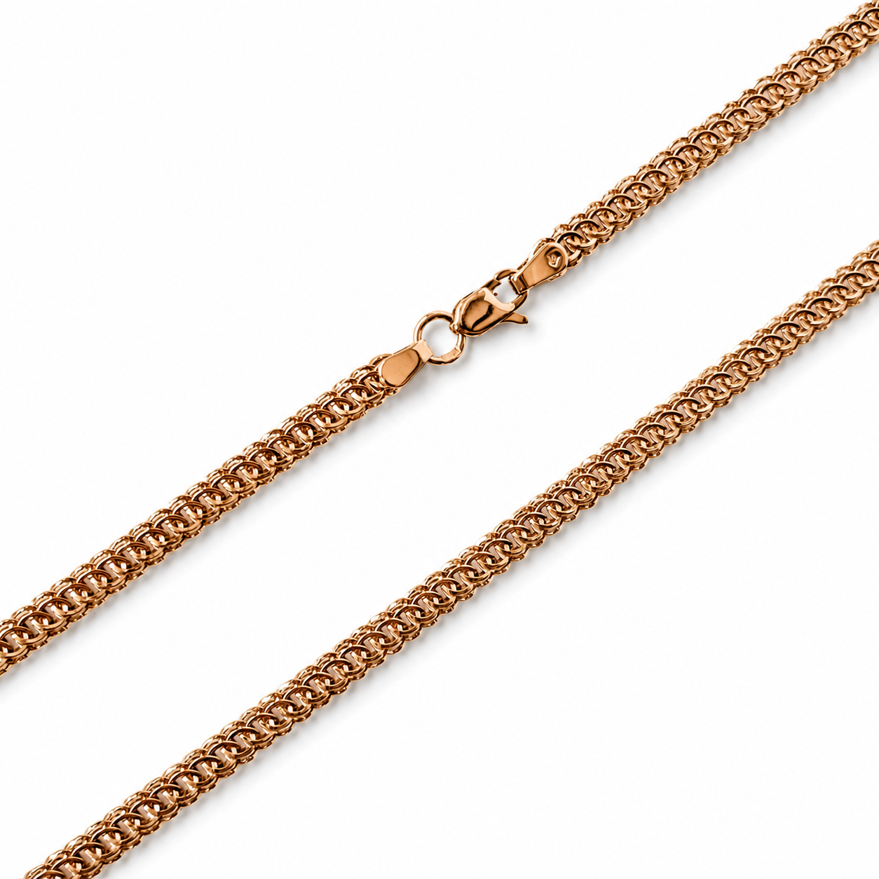 Rose gold chain necklace on a white background