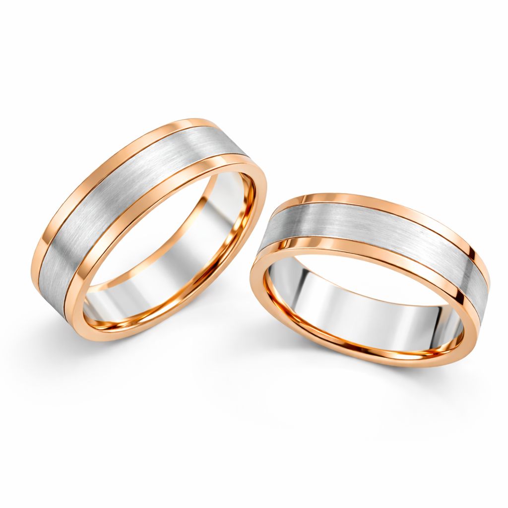 Elma Jewellery 9ct Two-Tone Rose & White Gold Wedding Ring - 5mm Or 6mm Band, Made In UK