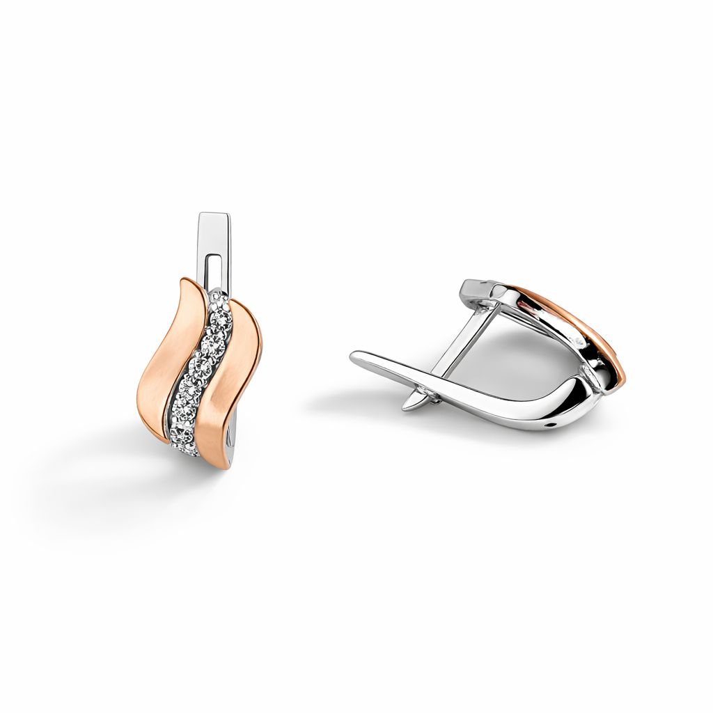  Sterling silver earrings with rose gold overlays on a white background