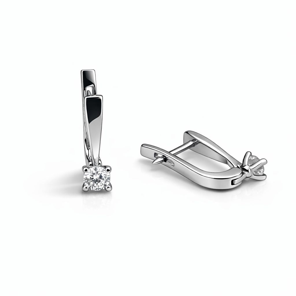 Sterling silver lever back earrings with cubic zirconia  on a white background