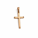 Rose gold cross pendant on a white background