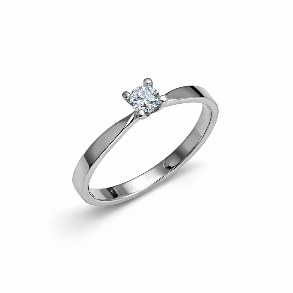 Sterling silver ring with cubic zirconia on a white background