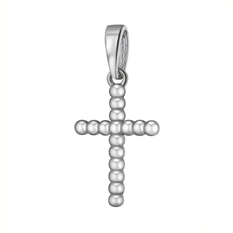 Silver cross pendant on a white background
