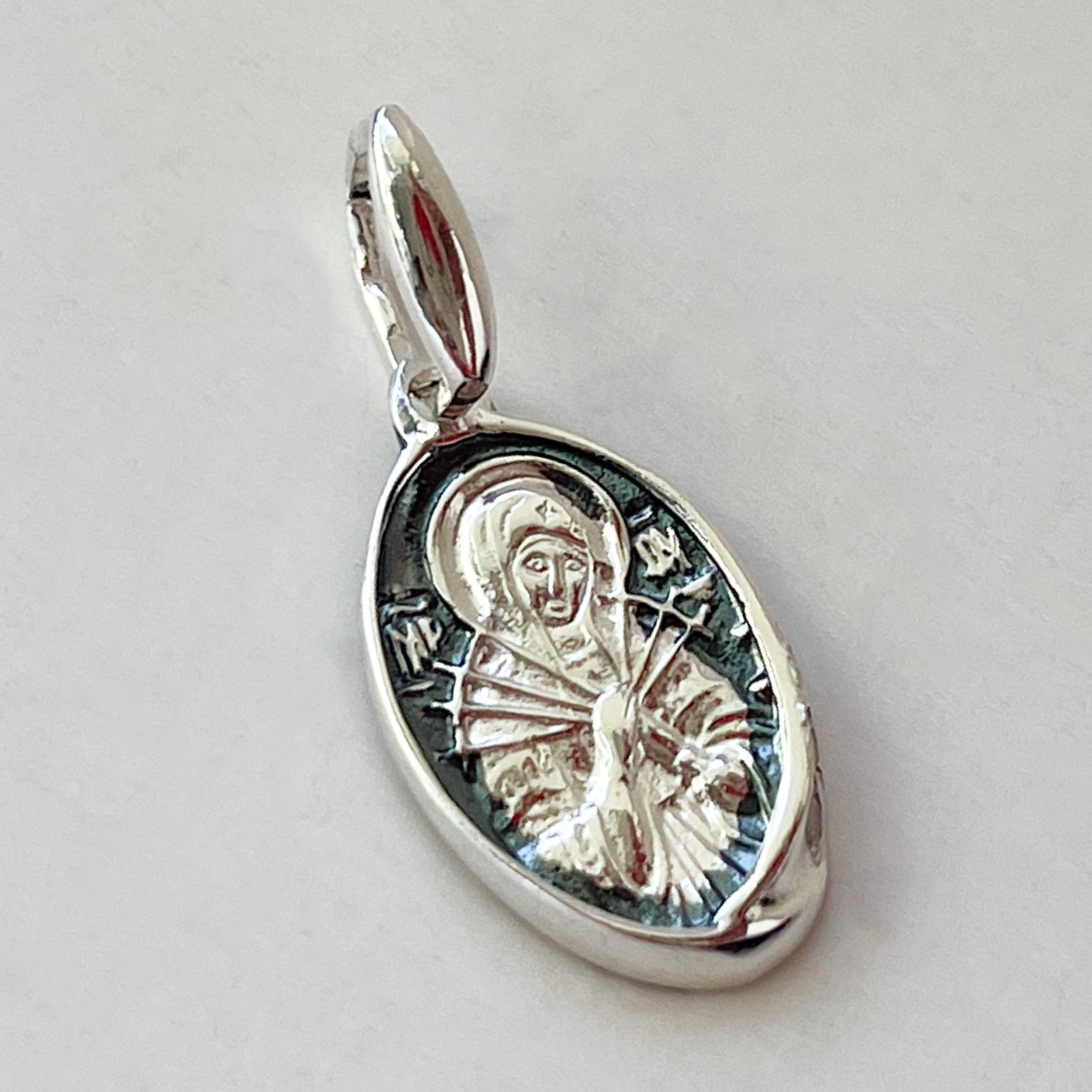 Holy Virgin Mary of Seven Swords Pendant in Sterling Silver