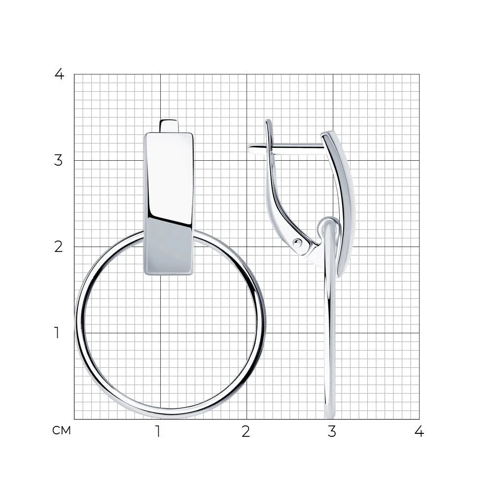 Measurements of Lever back circle drop  earrings in 14K white gold: height 3.5 cm, width 2.2 cm