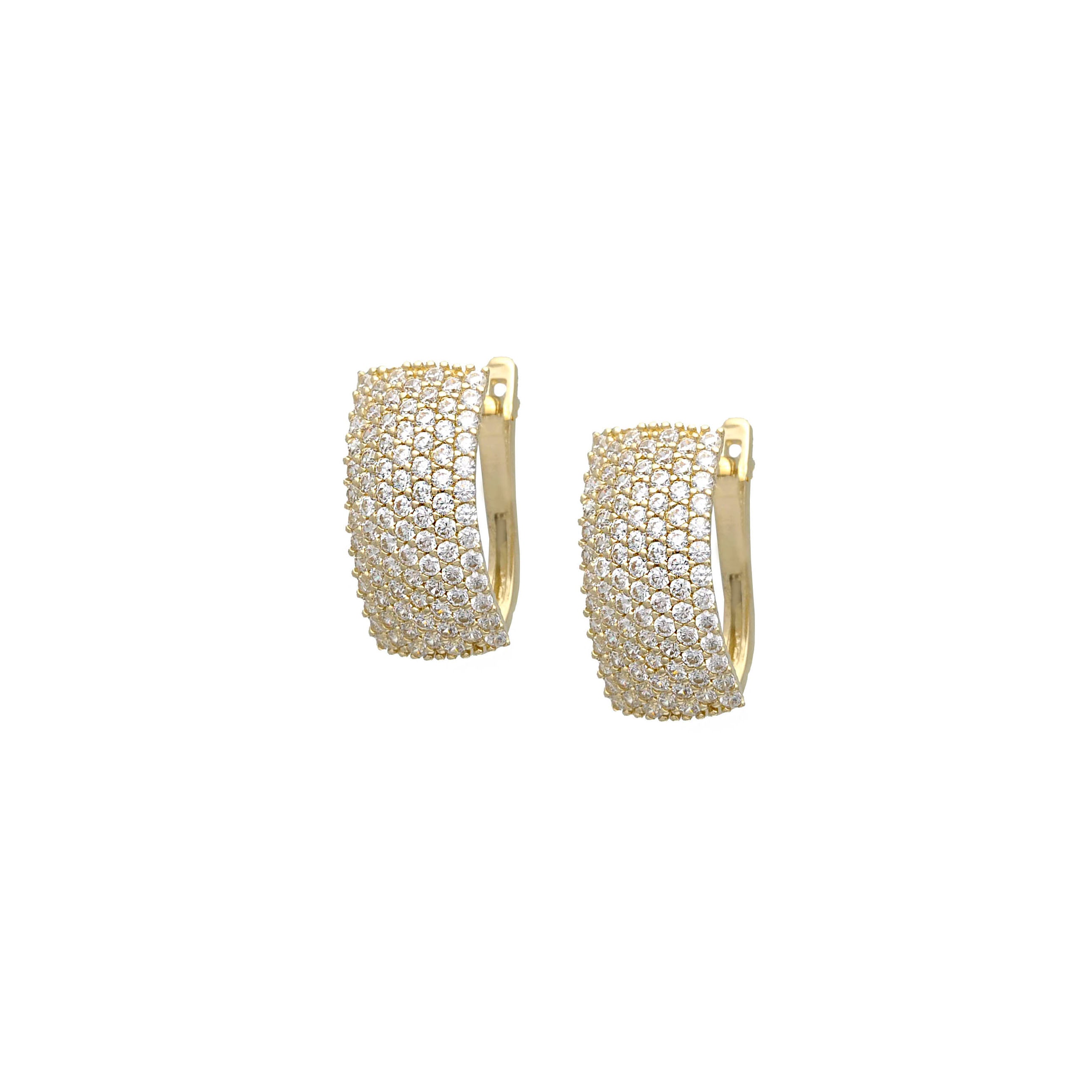 Lever back earrings in 14K yellow gold decorated with shiny diamond-cut zirconium.