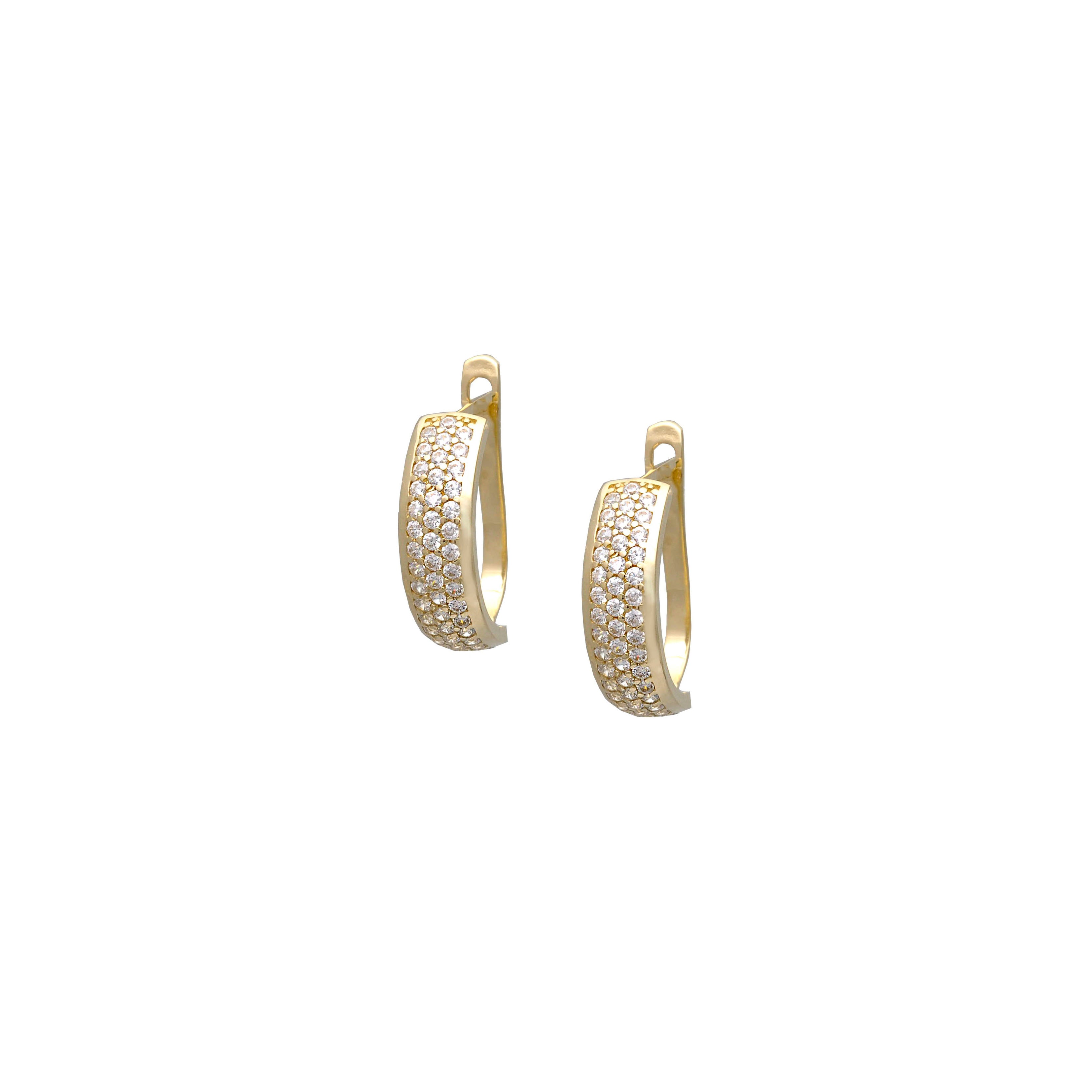 Lever back earrings in 14K yellow gold decorated with diamond-cut zirconium.