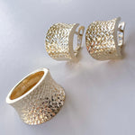 Set of lever back earrings in 14K yellow gold and 14K yellow gold ring.