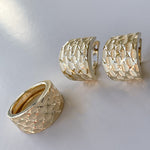 Set of lever back earrings in 14K yellow gold and 14K yellow gold ring.